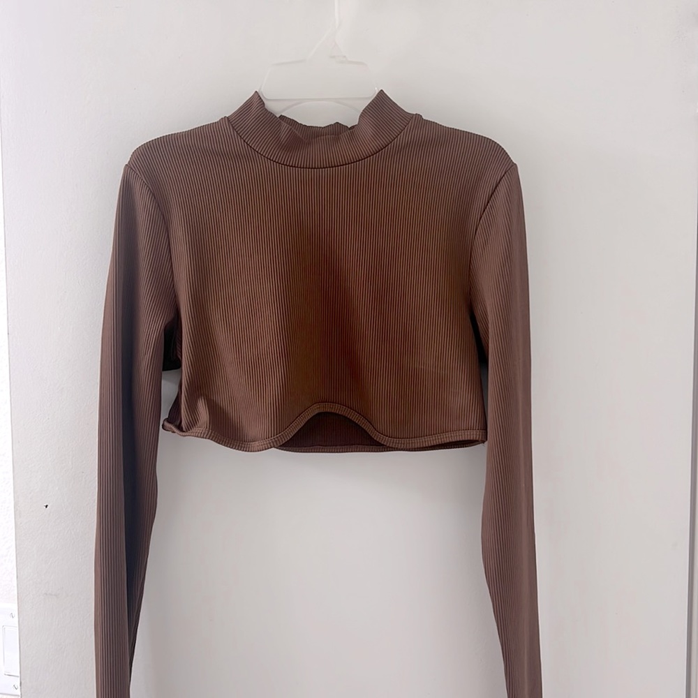 Brown long sleeve cropped shirt